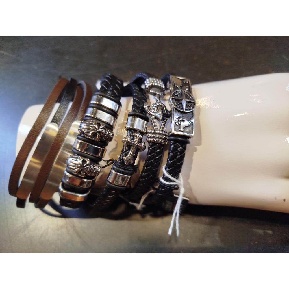 Bracelet Cuir Acier - Croix - Ancre - Cuir Acier AW